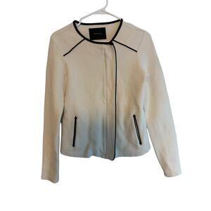 Maison Scotch Scotch Soda Full Zip Sweater Women's Small White Navy Trim NWOT